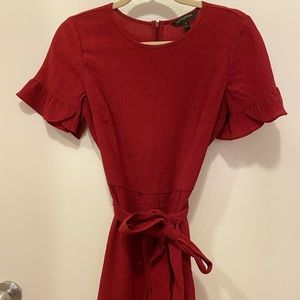 Burgundy wrap dress with tie waist